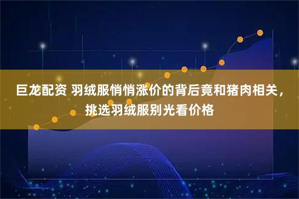 巨龙配资 羽绒服悄悄涨价的背后竟和猪肉相关，挑选羽绒服别光看价格